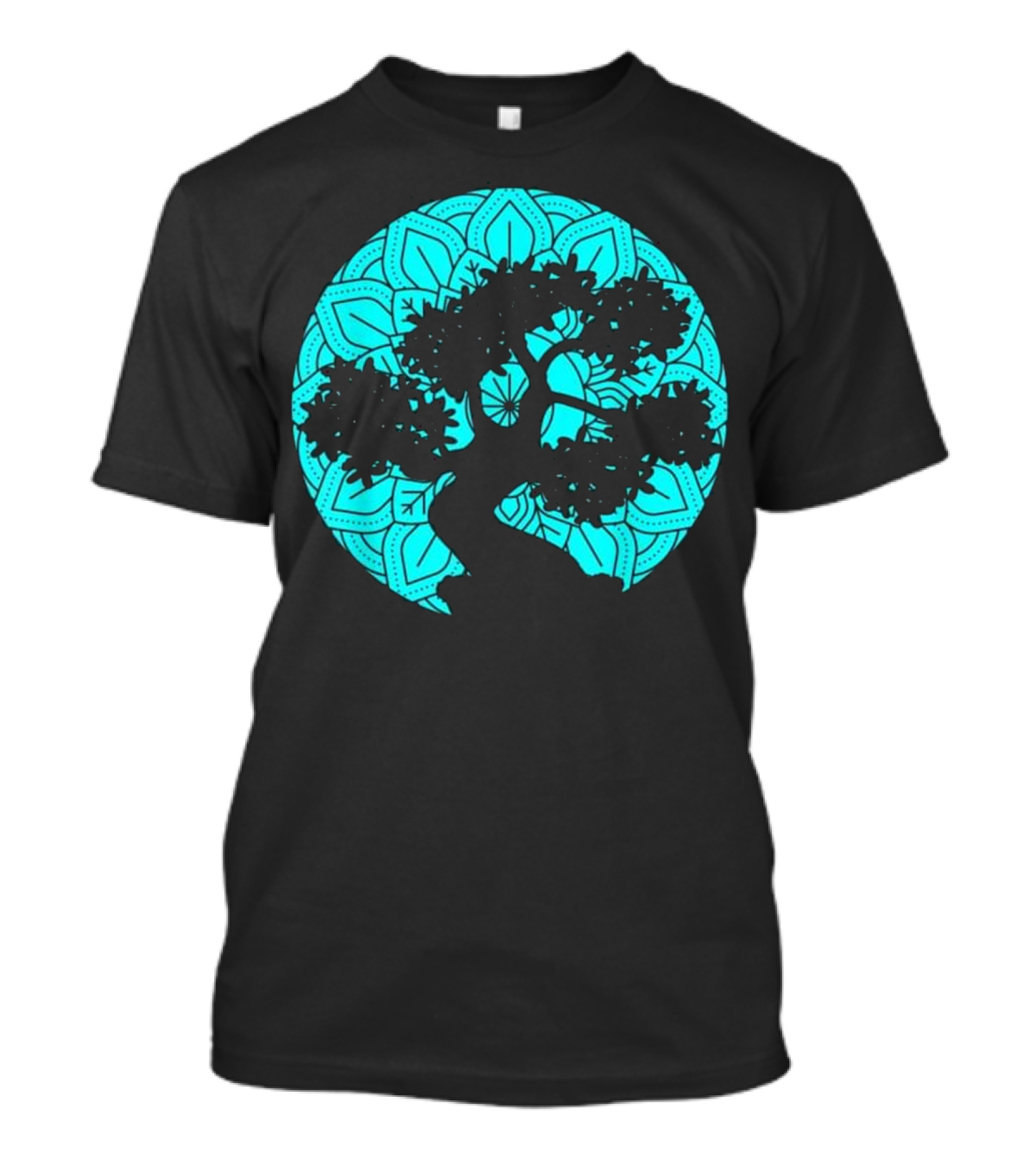 Mandala Bonsai Tree Zen Buddhist Silhouette Circle T-Shirt