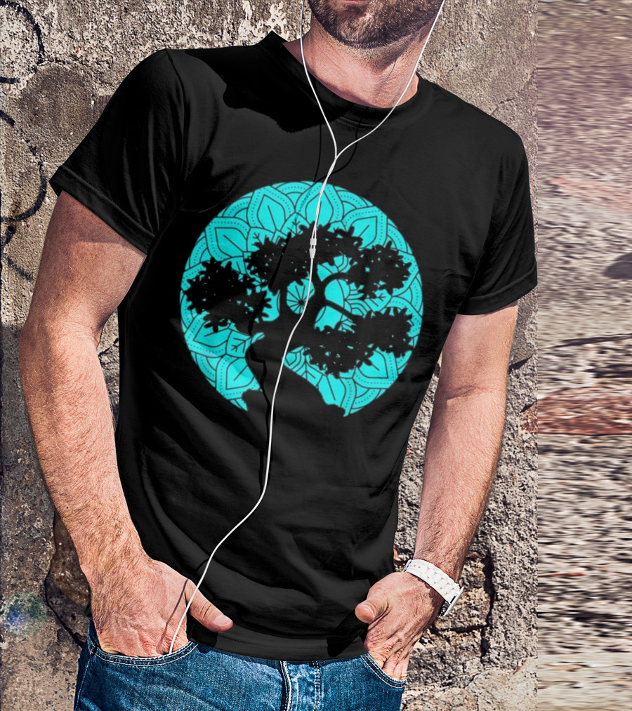 Mandala Bonsai Tree Zen Buddhist Silhouette Circle T-Shirt
