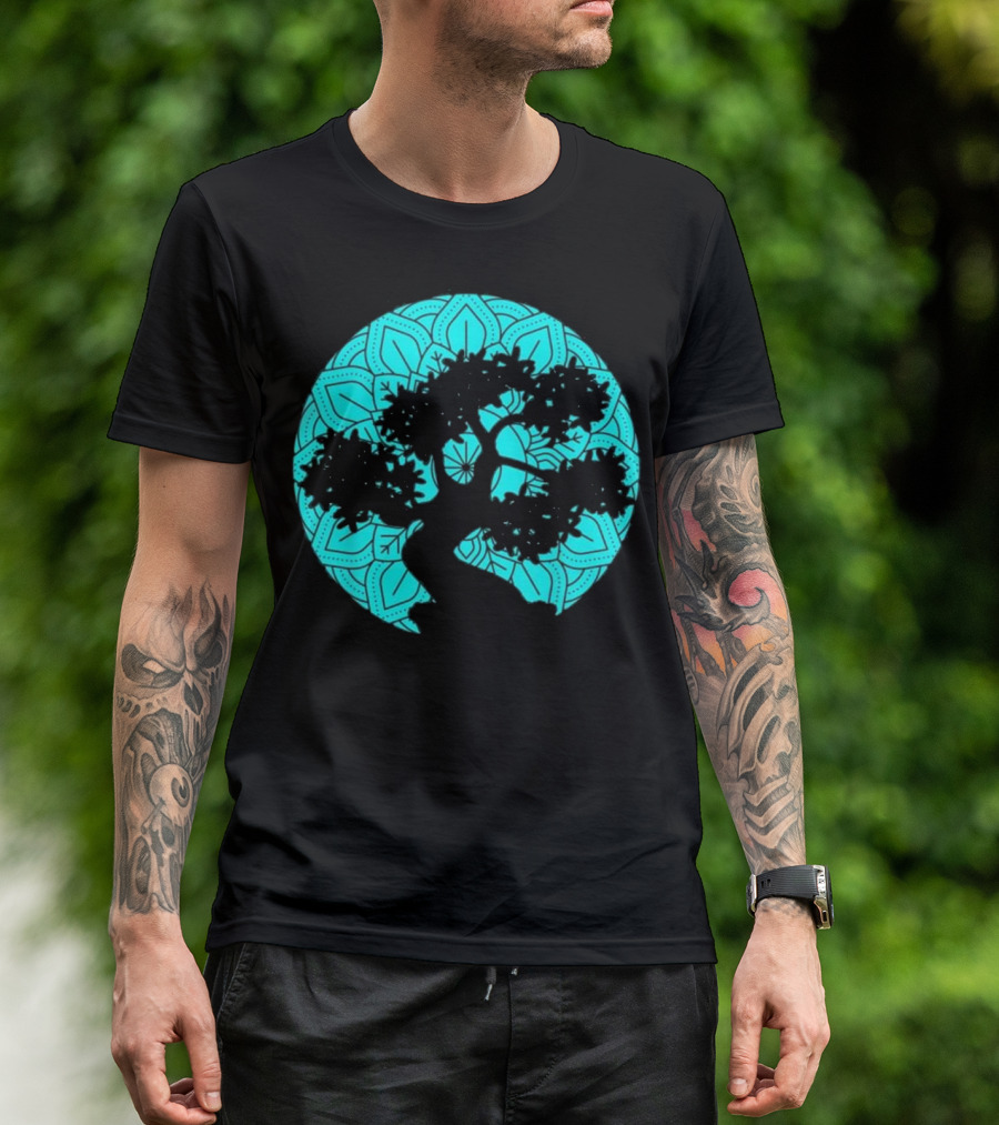 Mandala Bonsai Tree Zen Buddhist Silhouette Circle T-Shirt