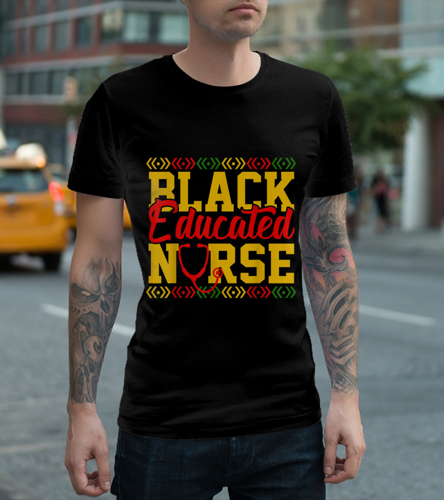 Proud Black Educated Nurse Black African Stethoscope Vibrant Colors T-Shirt