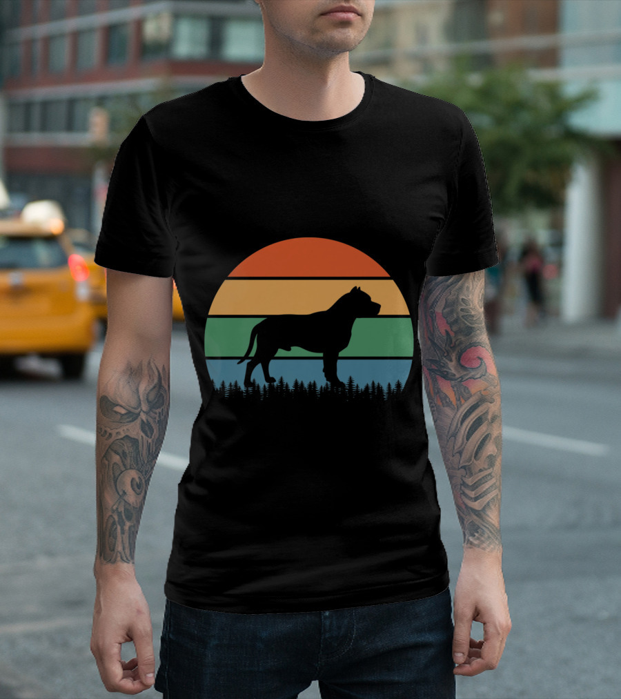 Vintage Sunset Style Pitbull Forest T-Shirt