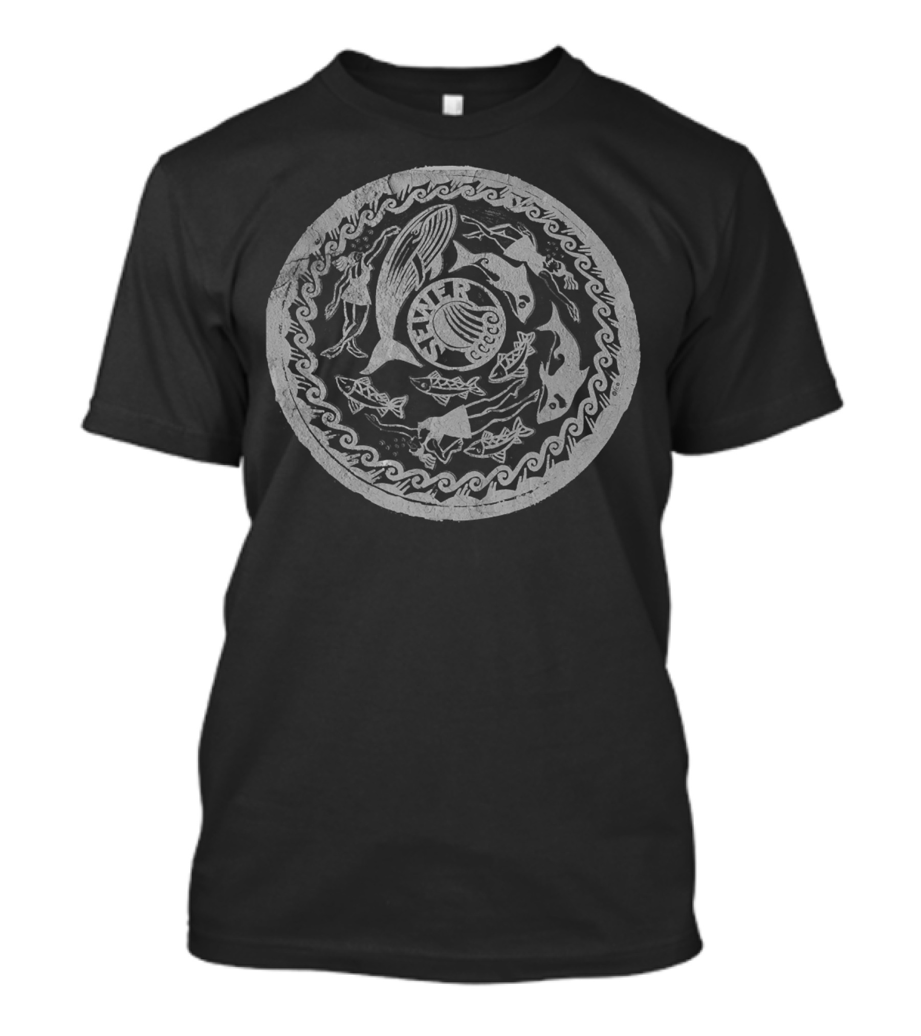 Seattle Washington Orca Whale Salmon Manhole Cover Ocean T-Shirt