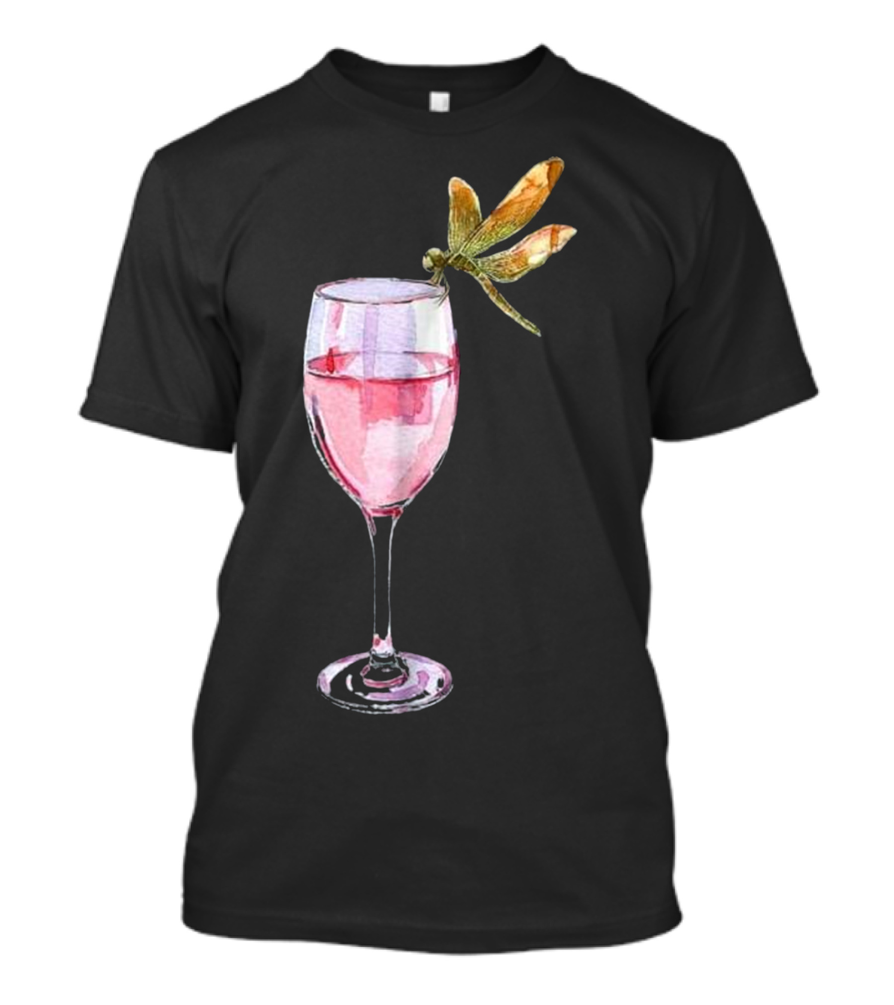 Dragonfly On Wine Glass With Pink Liquid T-Shirt