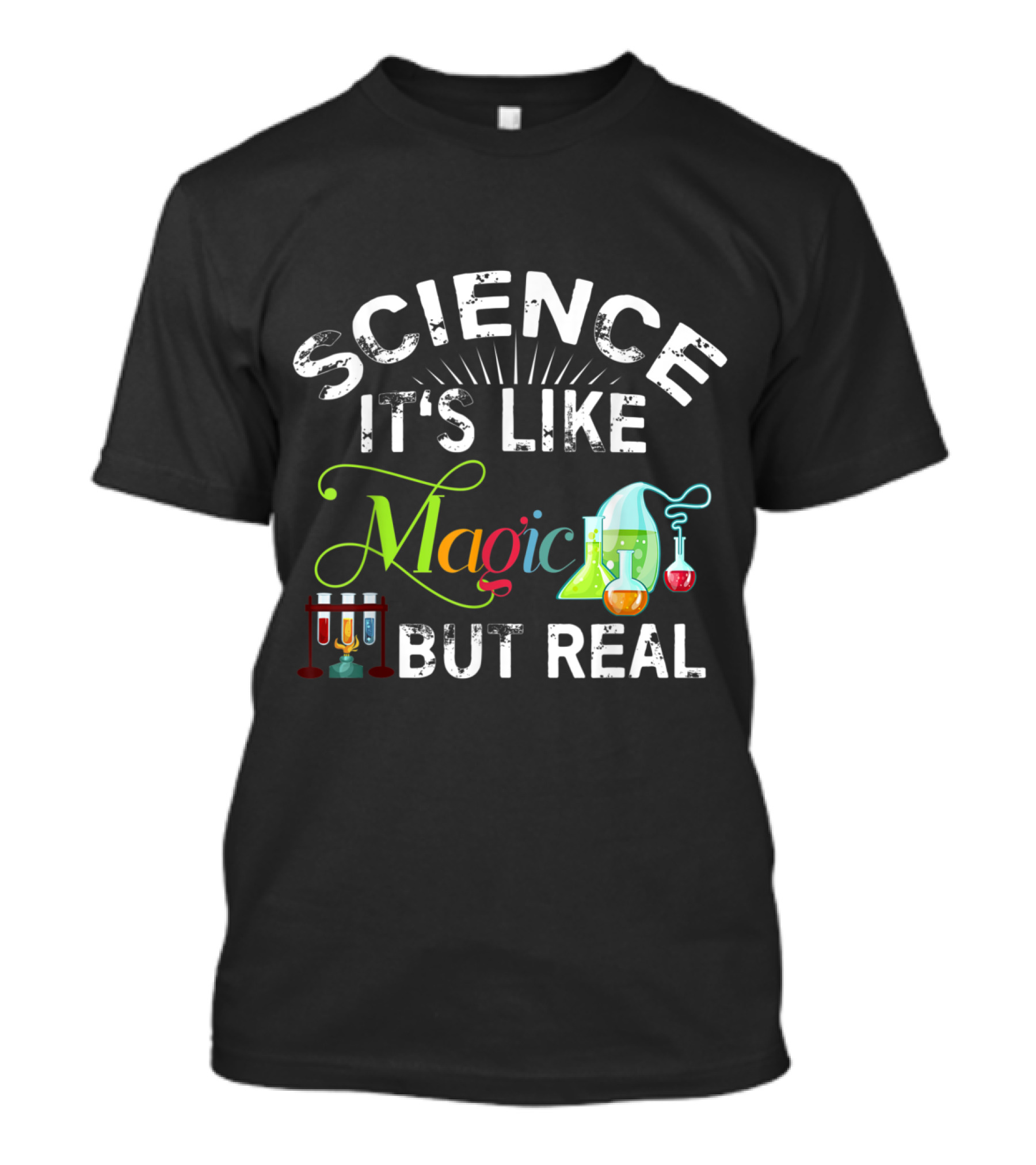 Science It's Like Magic But Real With Colorful Beakers And Flasks T-Shirt