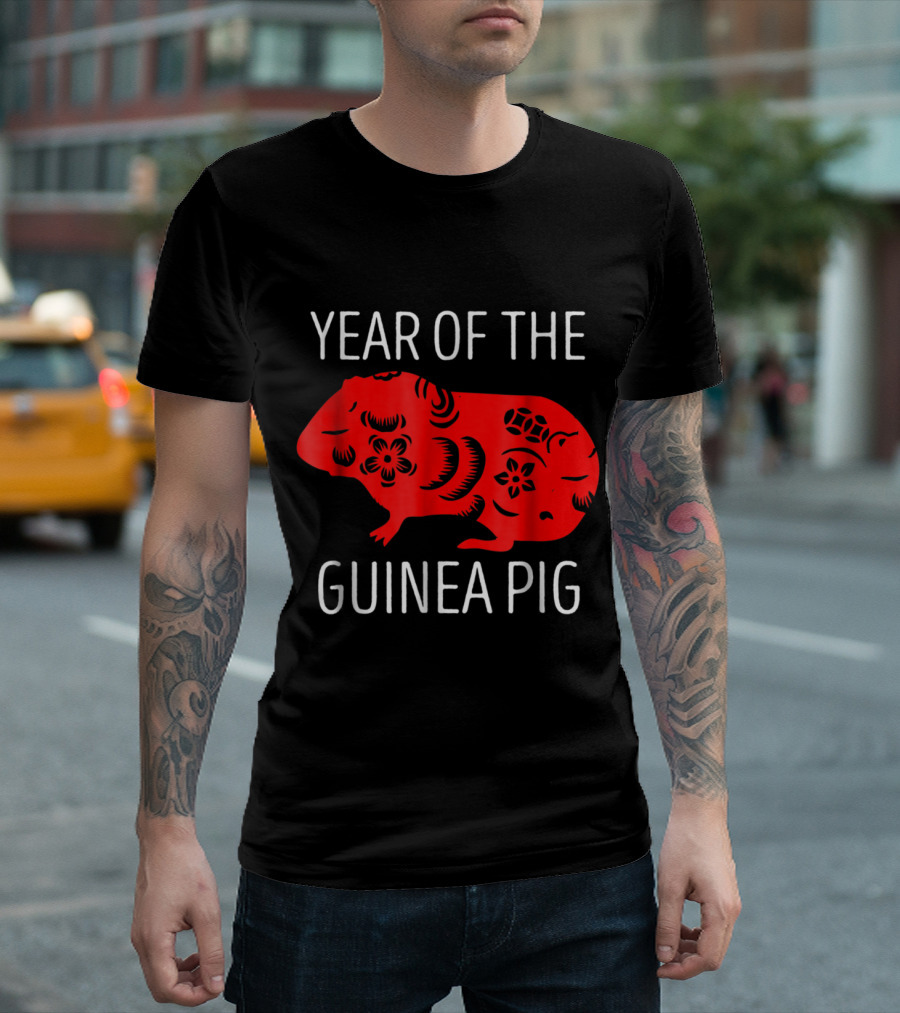 Year Of The Guinea Pig Red Floral Pattern Guin T-Shirt