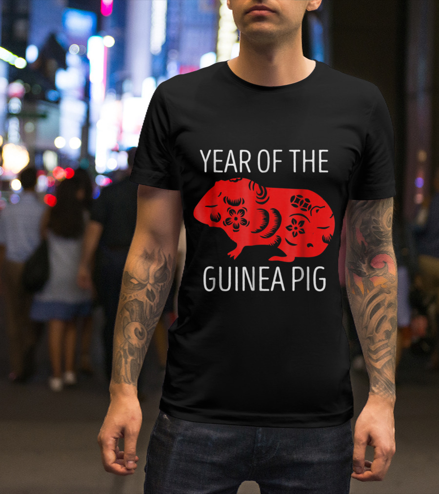 Year Of The Guinea Pig Red Floral Pattern Guin T-Shirt