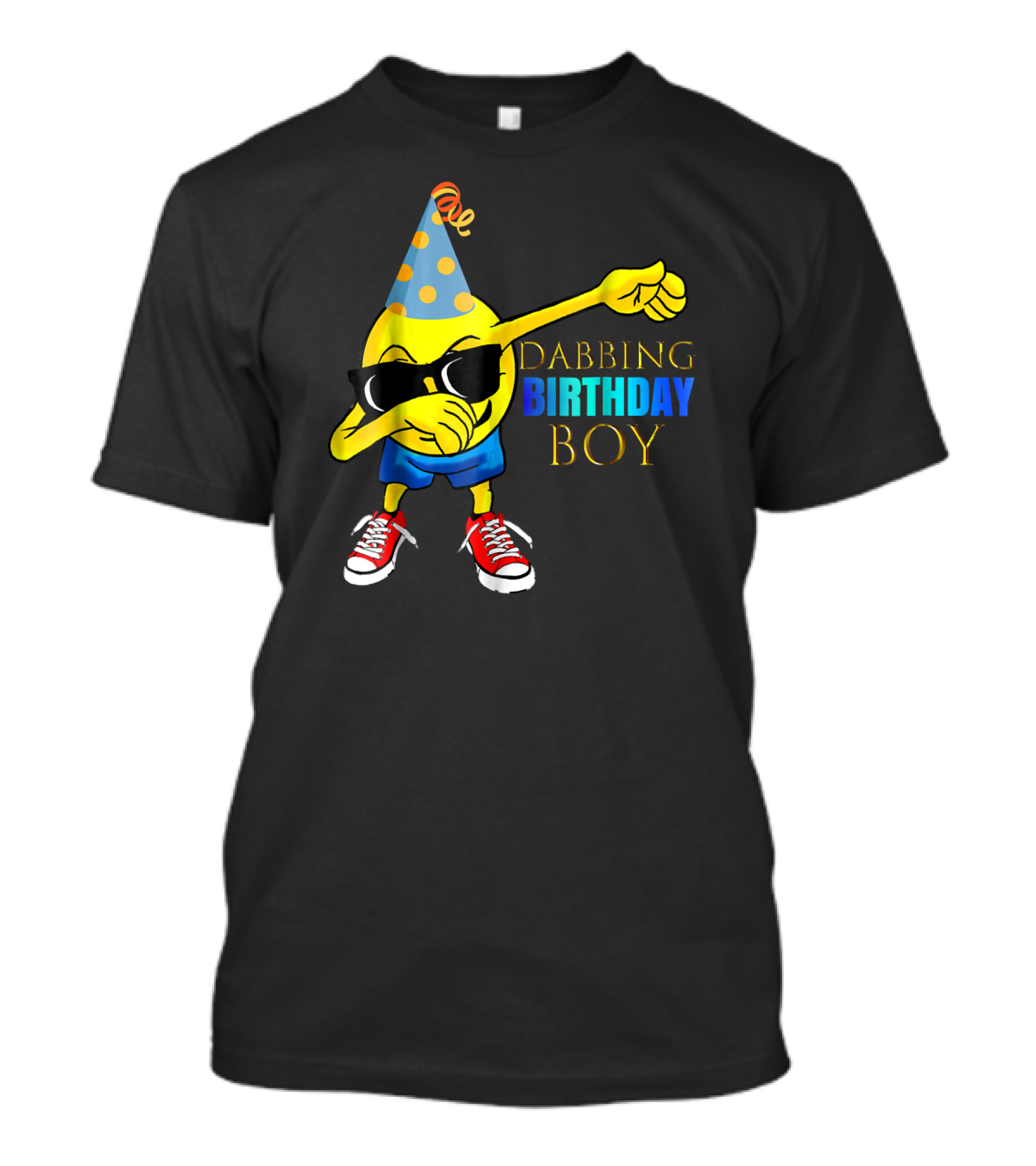 Dabbing Birthday Boy Emoji With Party Hat And Sunglasses T-Shirt