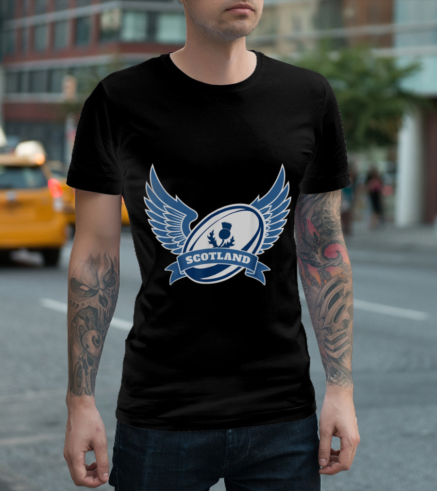 Scotland Rugby Ball With Wings Thistle T-Shirt