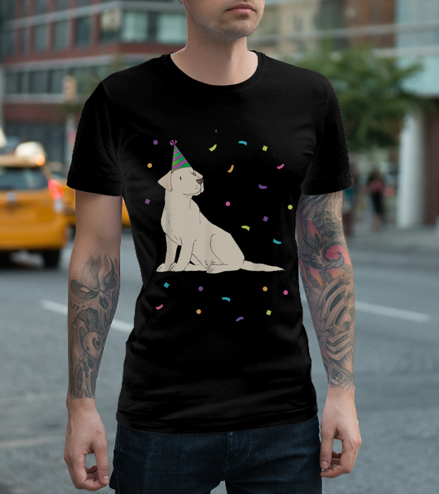 Yellow Lab Birthday Party Dog with Confetti T-Shirt