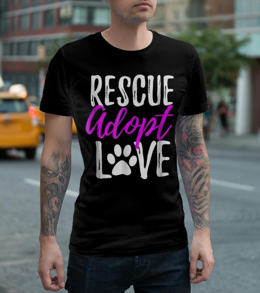 Rescue Adopt Love Paw Print Dog Humor T-Shirt