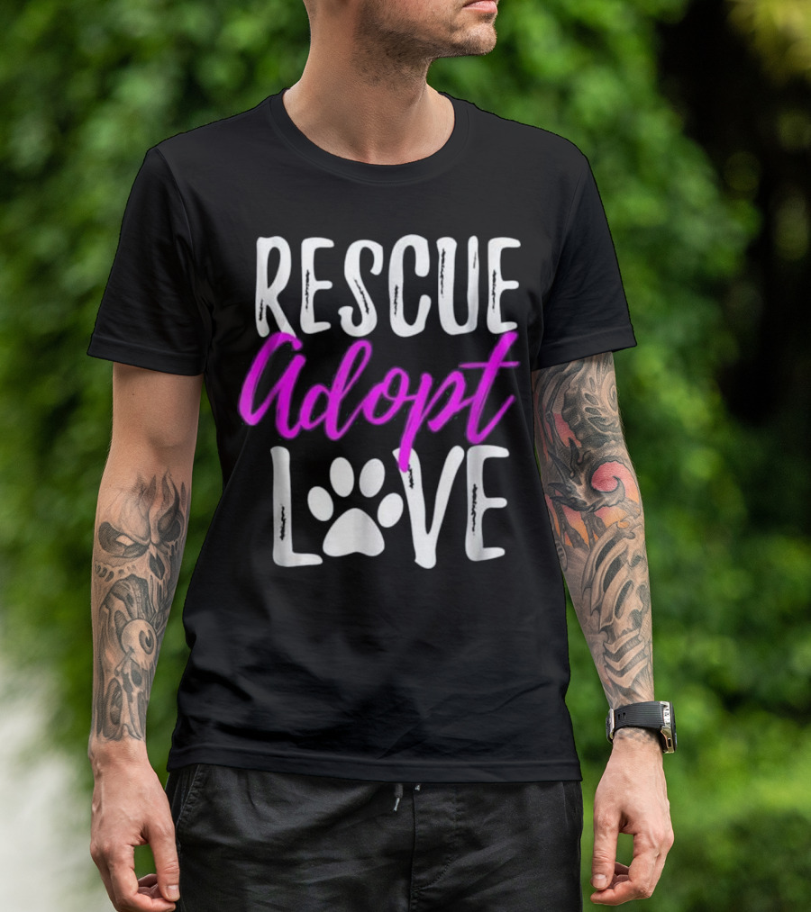 Rescue Adopt Love Paw Print Dog Humor T-Shirt