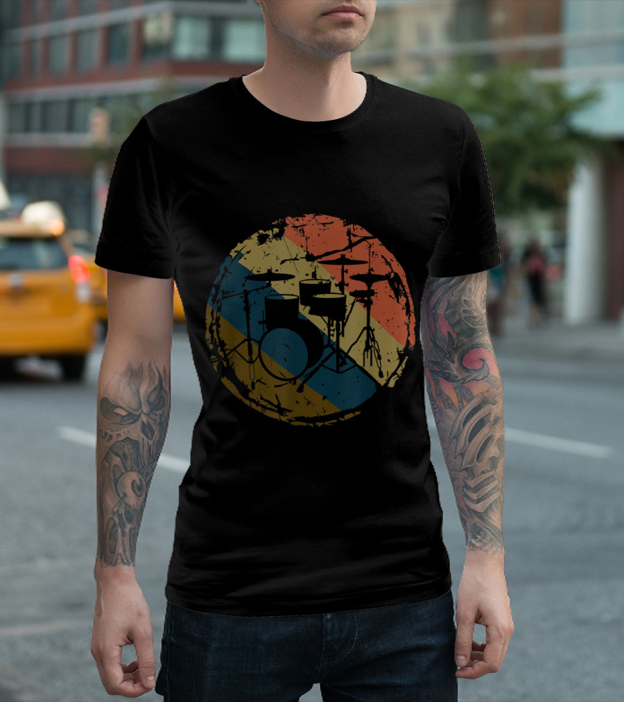 Retro Drumset Silhouette Vintage Style Drums Drummer T-Shirt