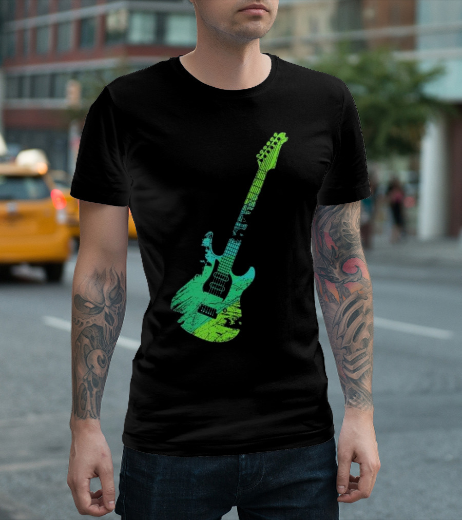 Cool Electric Guitar Neon Grunge Chords T-Shirt