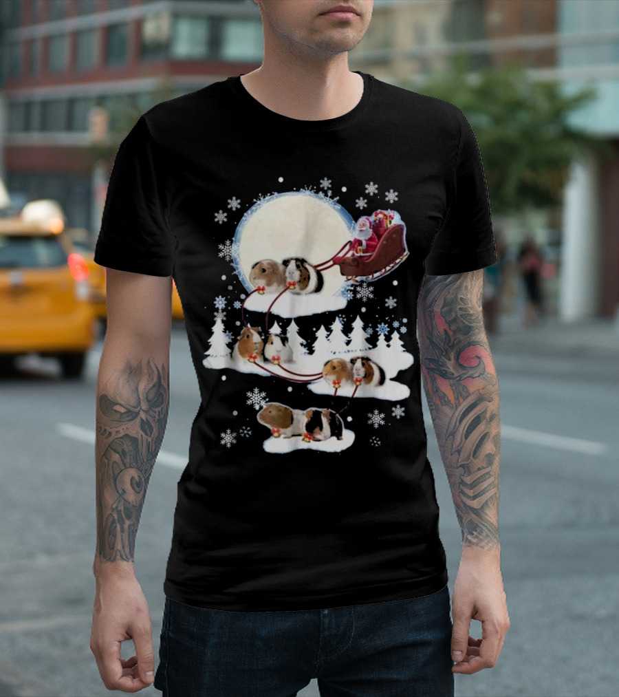 Funny Christmas Guinea Pigs Santa Sleigh T-Shirt