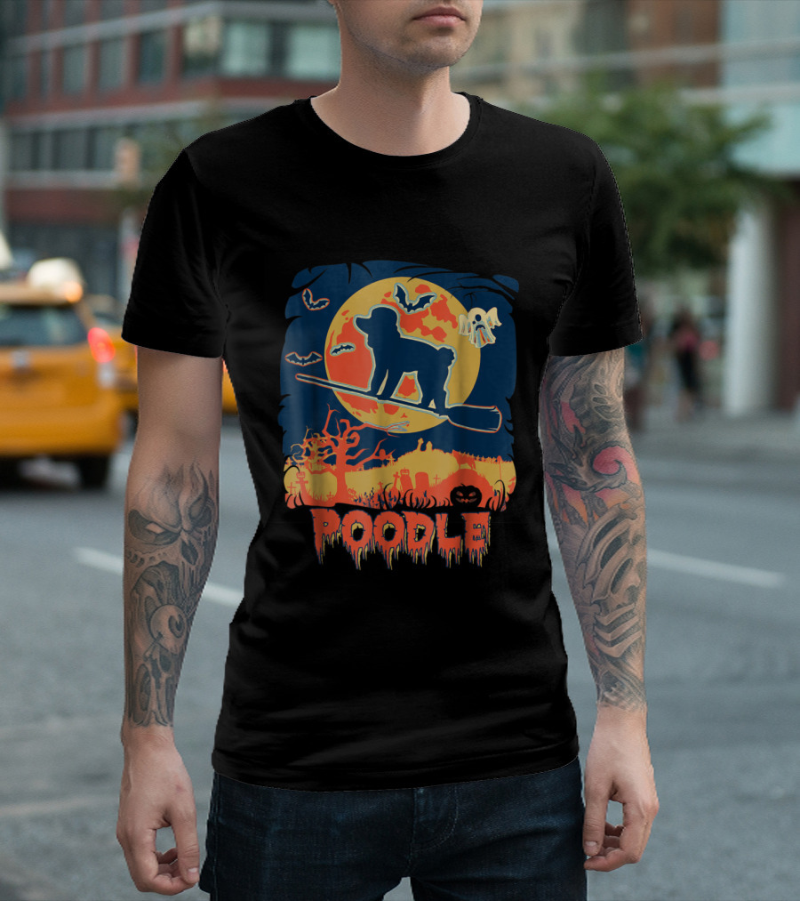 Poodle Halloween Moon Bats Ghost T-Shirt