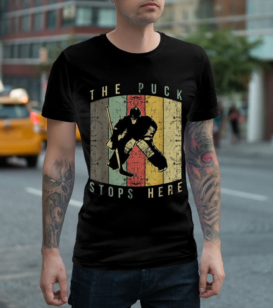 The Puck Stops Here Retro Hockey Goalie Stance T-Shirt