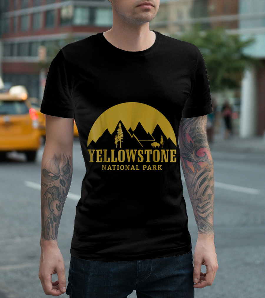 Yellowstone National Park Mountain Silhouette Wildlife Scenery T-Shirt