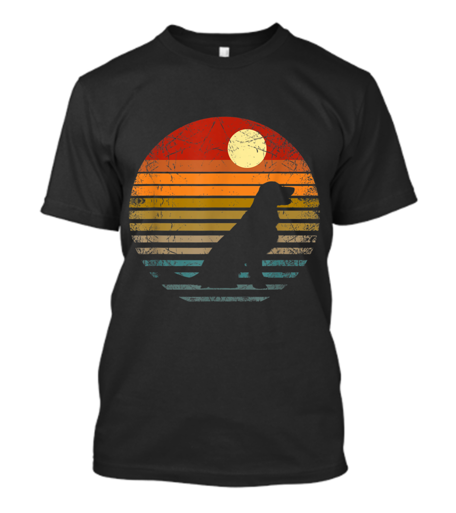 Vintage Sunset Silhouette Golden Retriever Dog T-Shirt