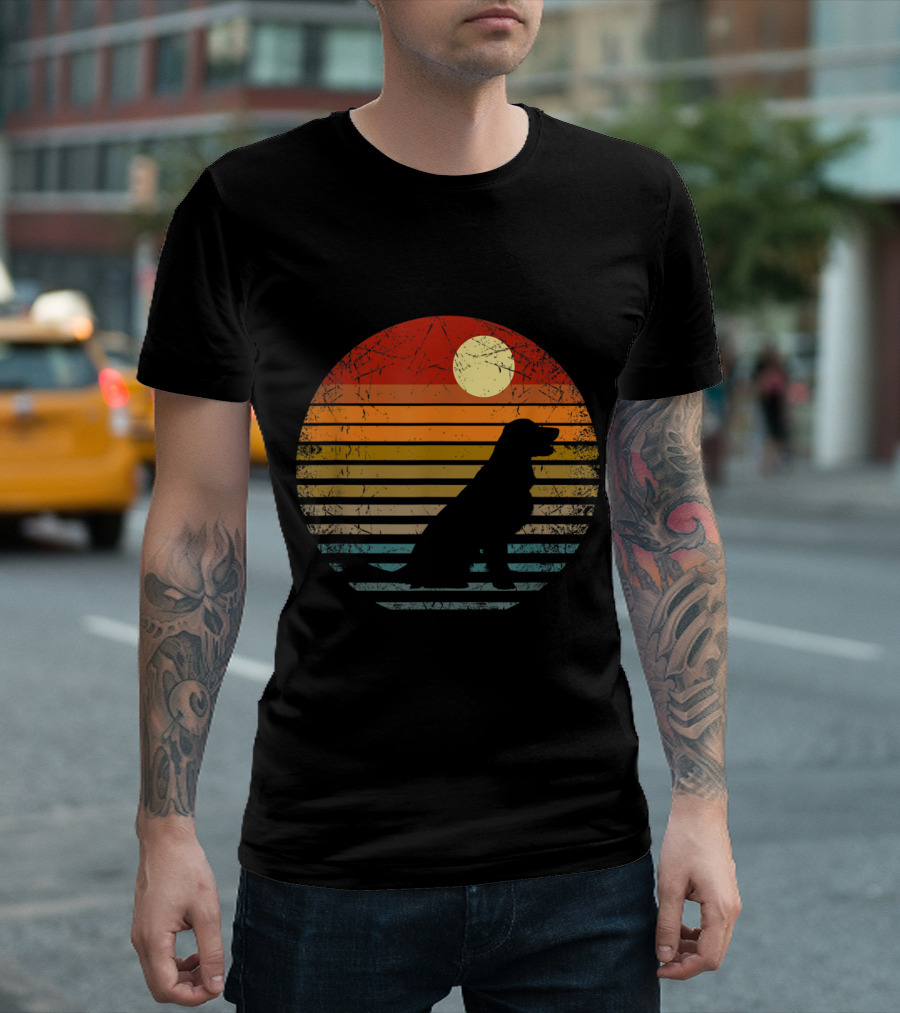 Vintage Sunset Silhouette Golden Retriever Dog T-Shirt