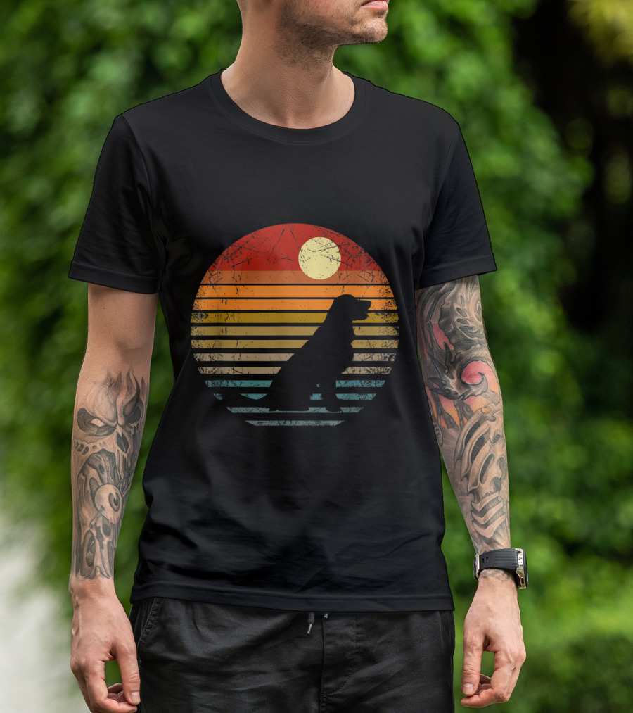 Vintage Sunset Silhouette Golden Retriever Dog T-Shirt
