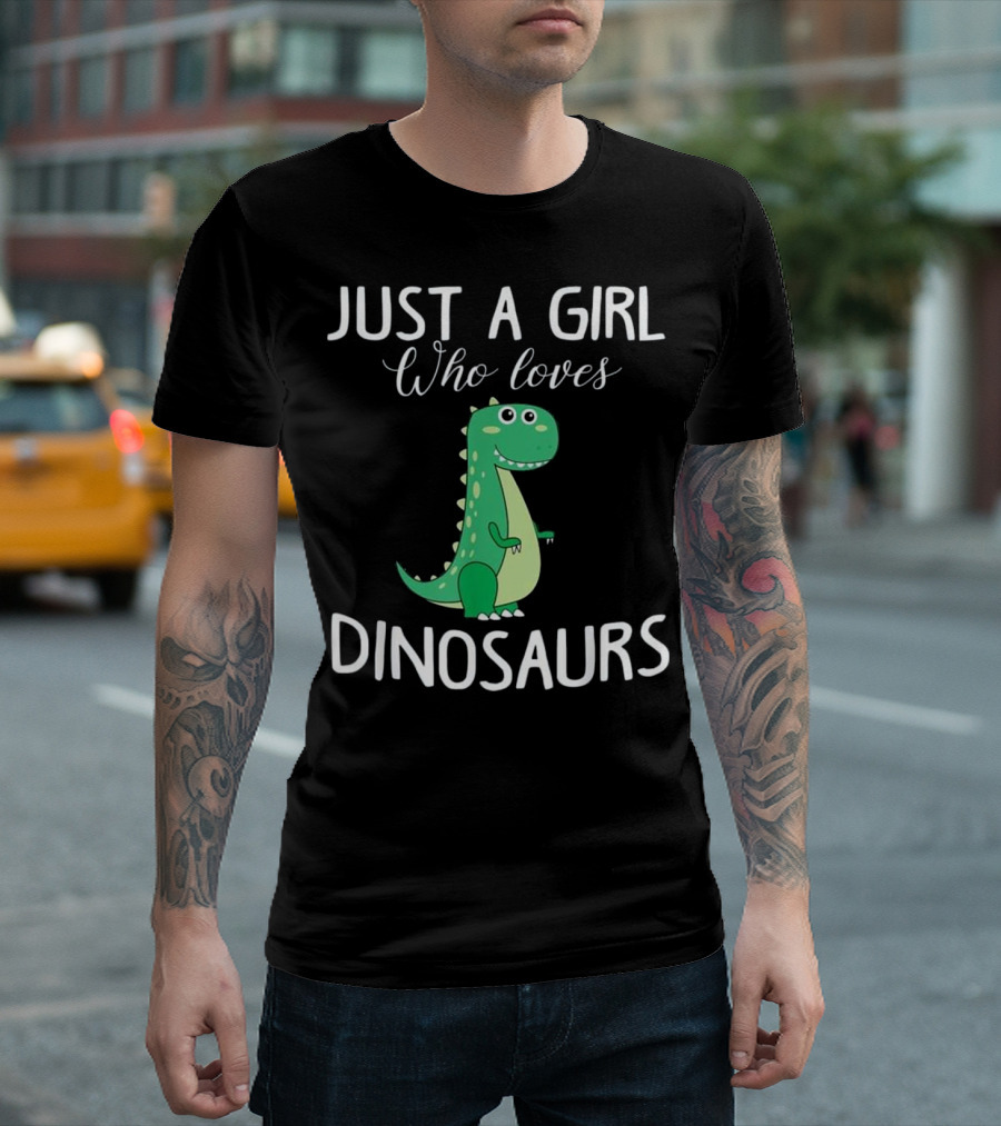 Just a Girl Who Loves Dinosaurs Green Cartoon T-Rex T-Shirt