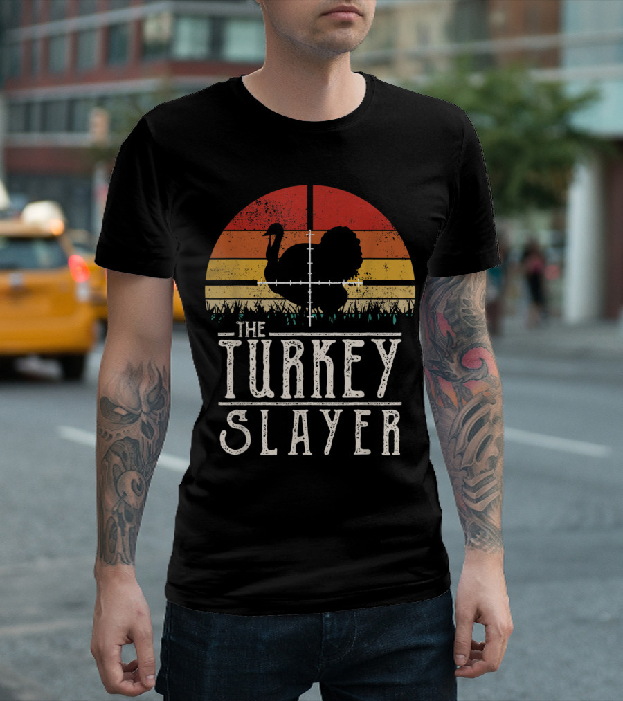 The Turkey Slayer Vintage Sunset Style Turkey T-Shirt