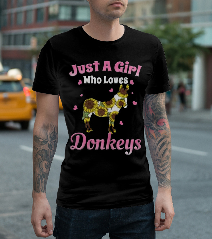 Just A Girl Who Loves Donkeys Sunflower Hearts T-Shirt
