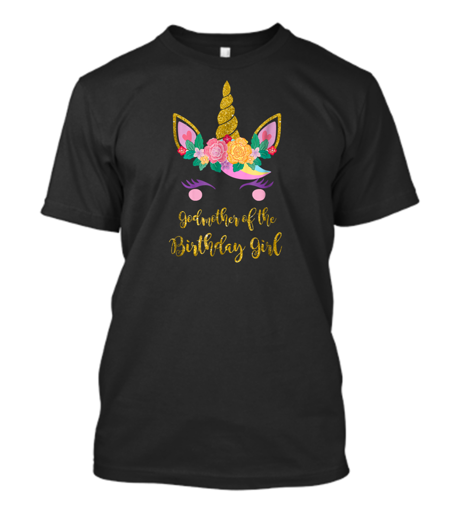 Godmother Of The Birthday Girl Unicorn Floral Horn T-Shirt