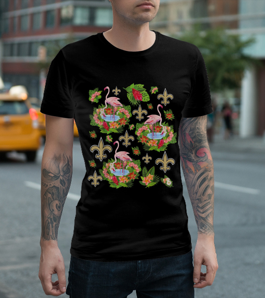 Saints Fleur-de-Lis Flamingos Nola New Orleans Tropical Themes T-Shirt