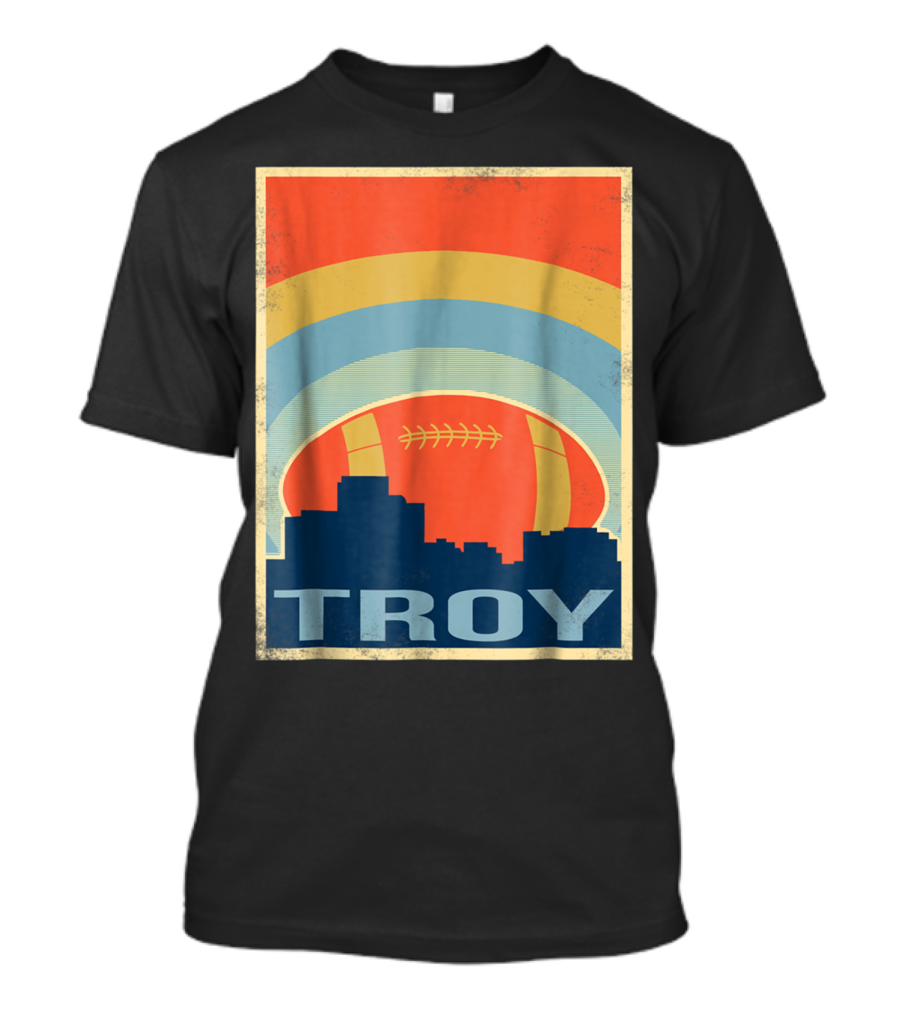 Troy Vintage Football Rugby City Skyline Retro T-Shirt