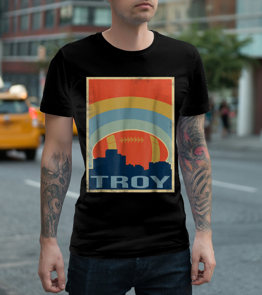 Troy Vintage Football Rugby City Skyline Retro T-Shirt