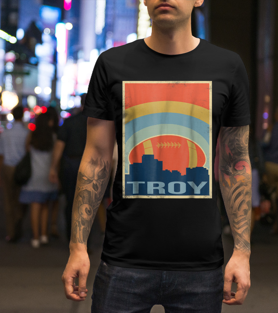 Troy Vintage Football Rugby City Skyline Retro T-Shirt