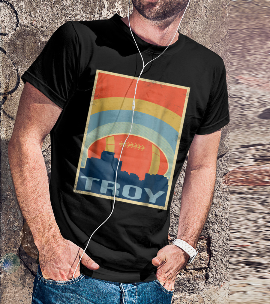 Troy Vintage Football Rugby City Skyline Retro T-Shirt