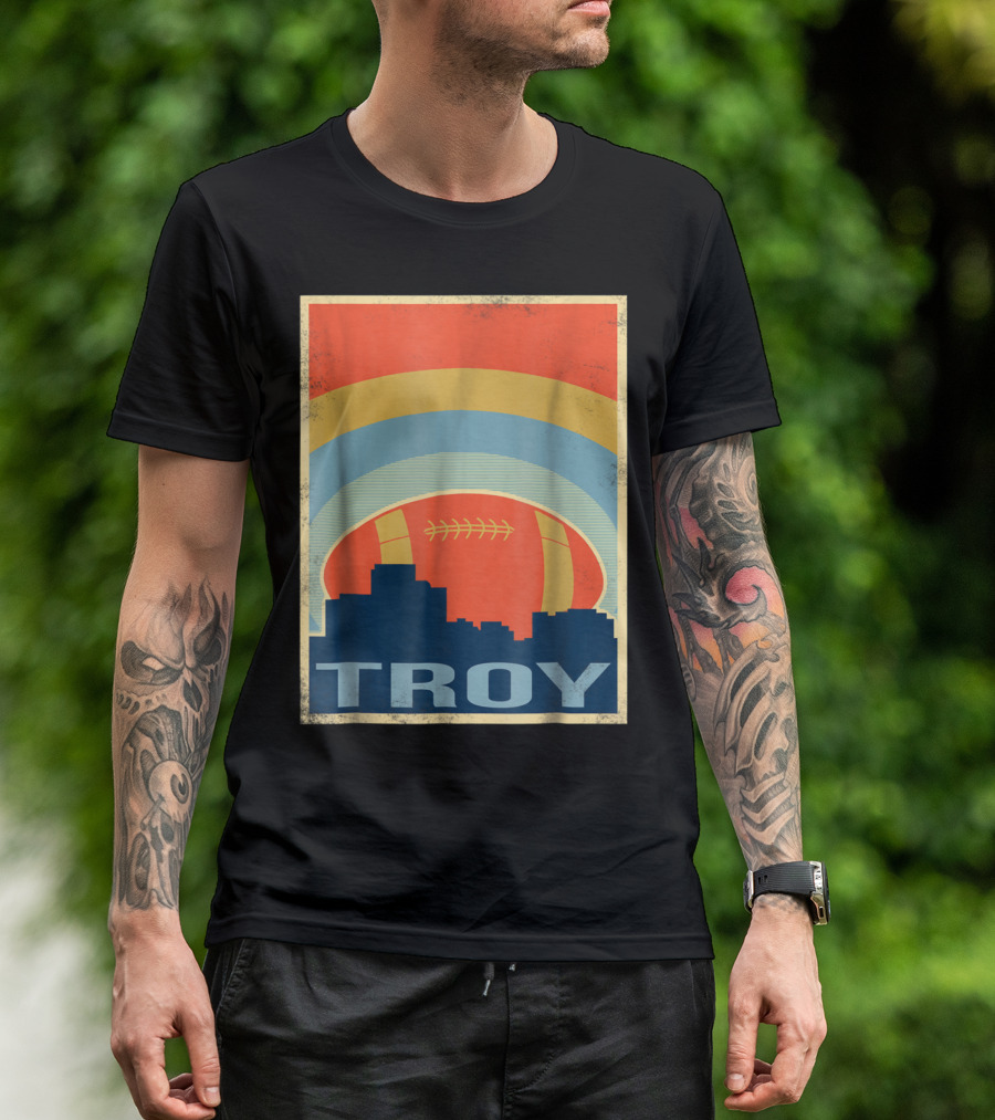 Troy Vintage Football Rugby City Skyline Retro T-Shirt