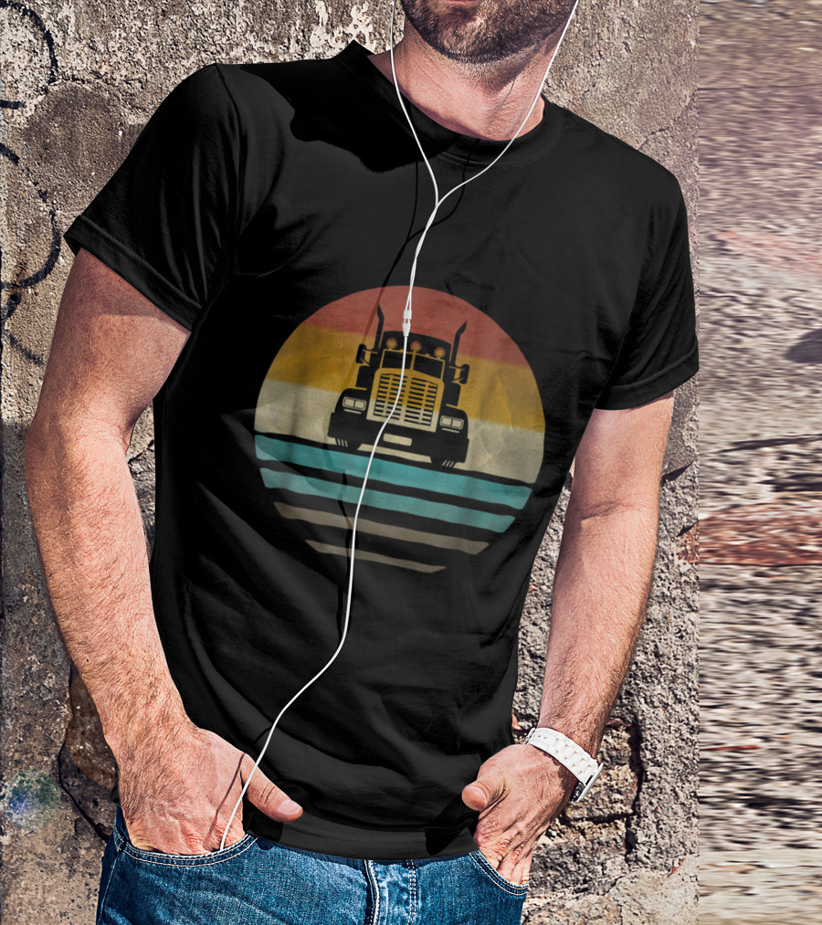 Vintage Trucker Semi Truck Sunset T-Shirt