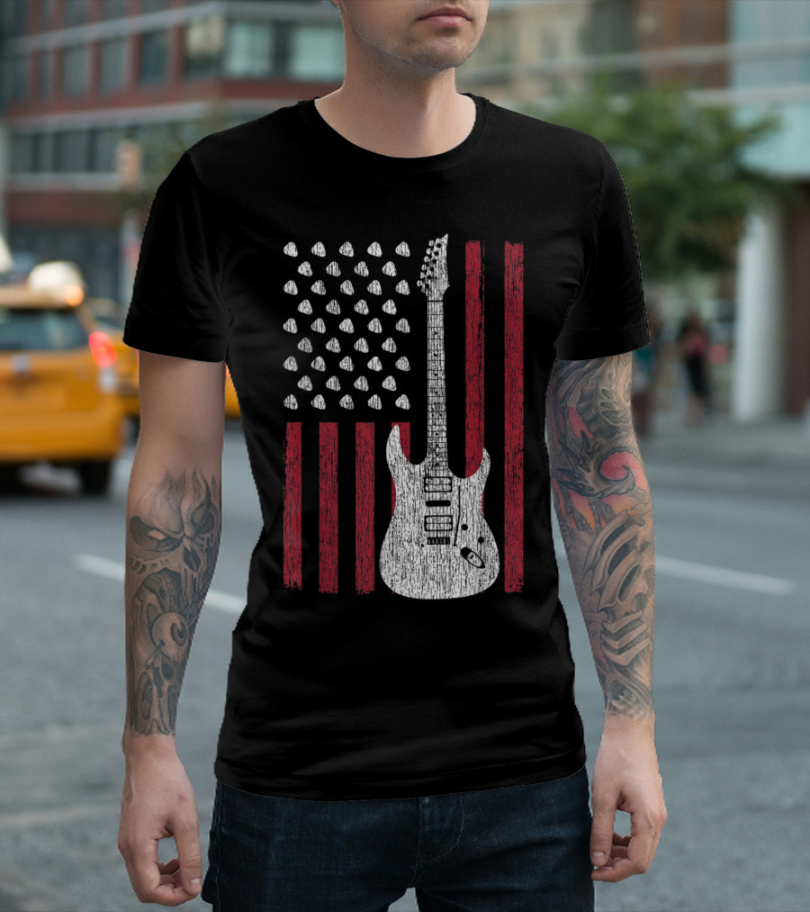 Vintage US Flag Guitar Picks Electric Guitar T-Shirt