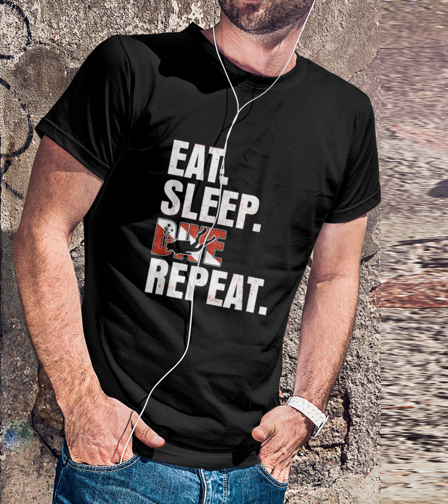 EAT SLEEP DIVE REPEAT Scuba Diving Silhouette And Dive Flag T-Shirt
