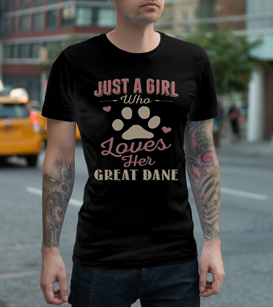 Just A Girl Who Loves Her Great Dane Paw and Hearts T-Shirt