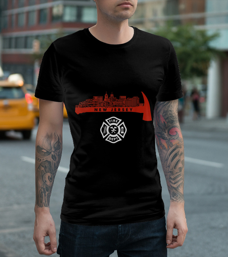 New Jersey Fire Dept Skyline Axe Badge T-Shirt
