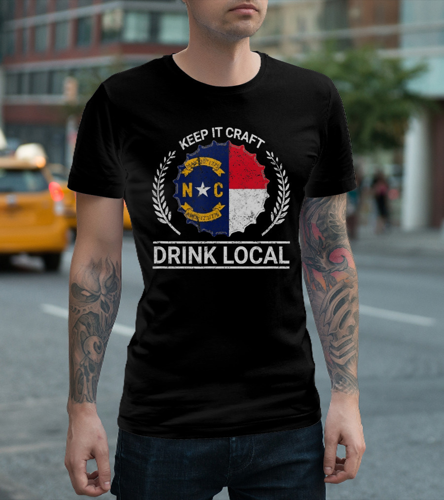 Keep It Craft Drink Local North Carolina Flag Emblem T-Shirt