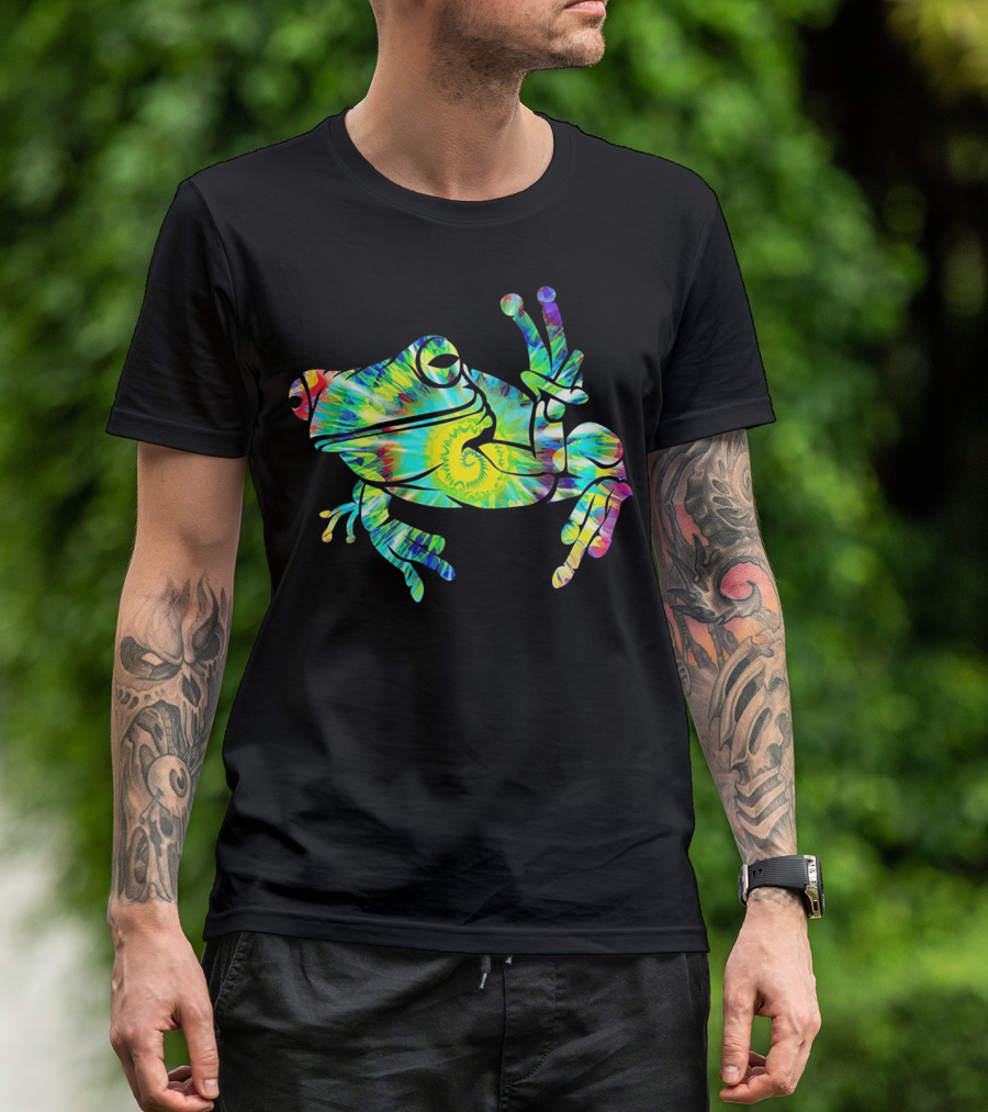 Cool Tie Dye Peace Frog Vibrant Colors T-Shirt