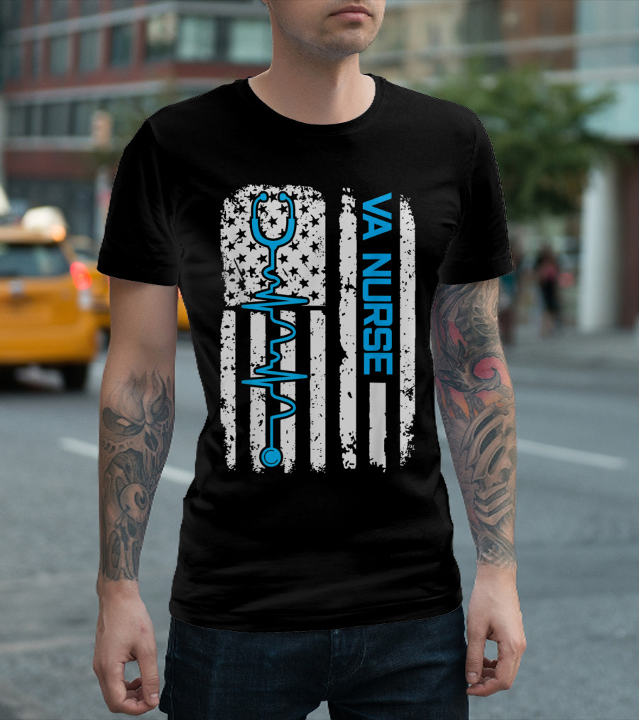 Vintage USA American Flag VA Nurse Stethoscope Patriotic T-Shirt