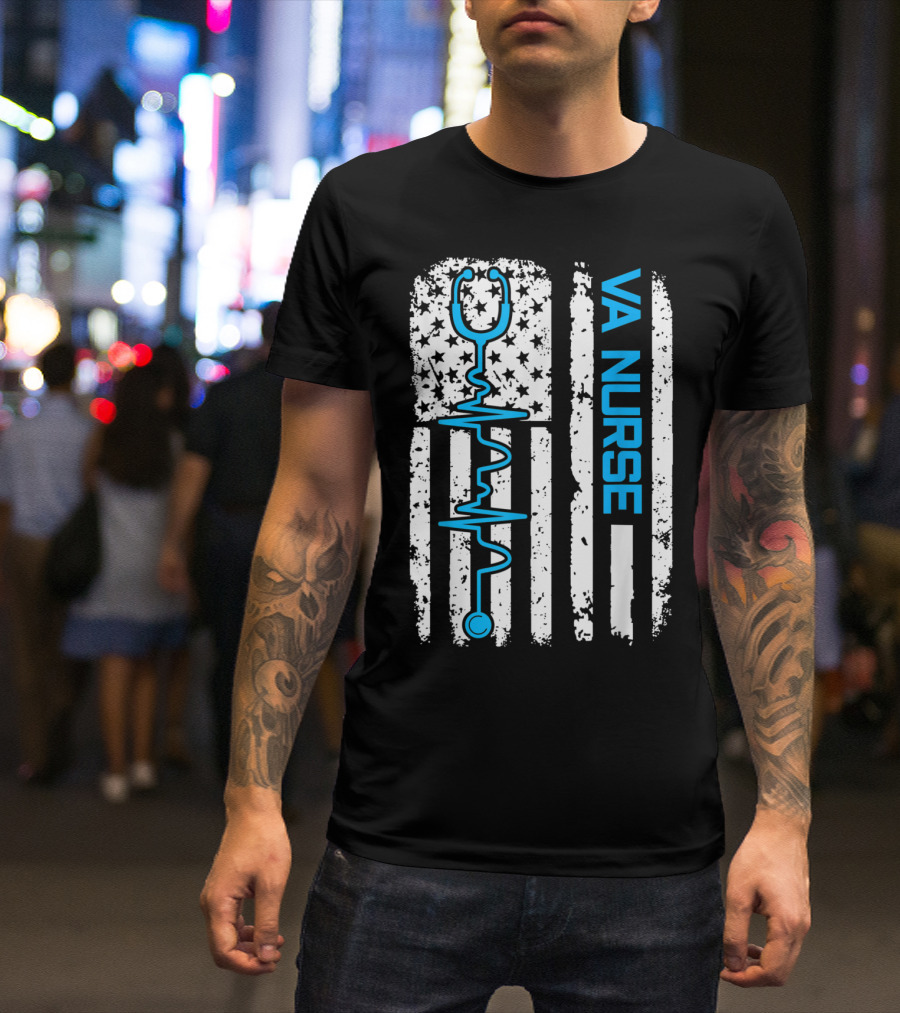 Vintage USA American Flag VA Nurse Stethoscope Patriotic T-Shirt