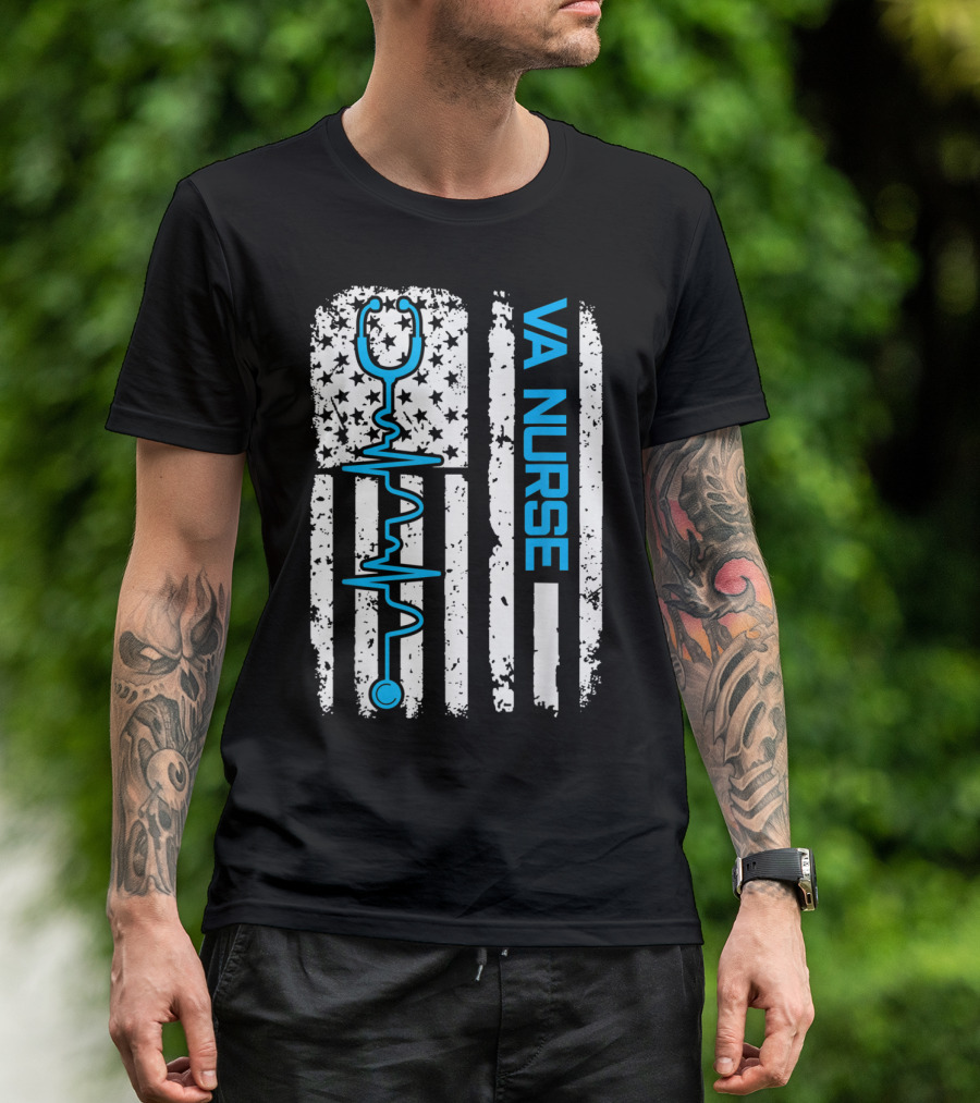 Vintage USA American Flag VA Nurse Stethoscope Patriotic T-Shirt