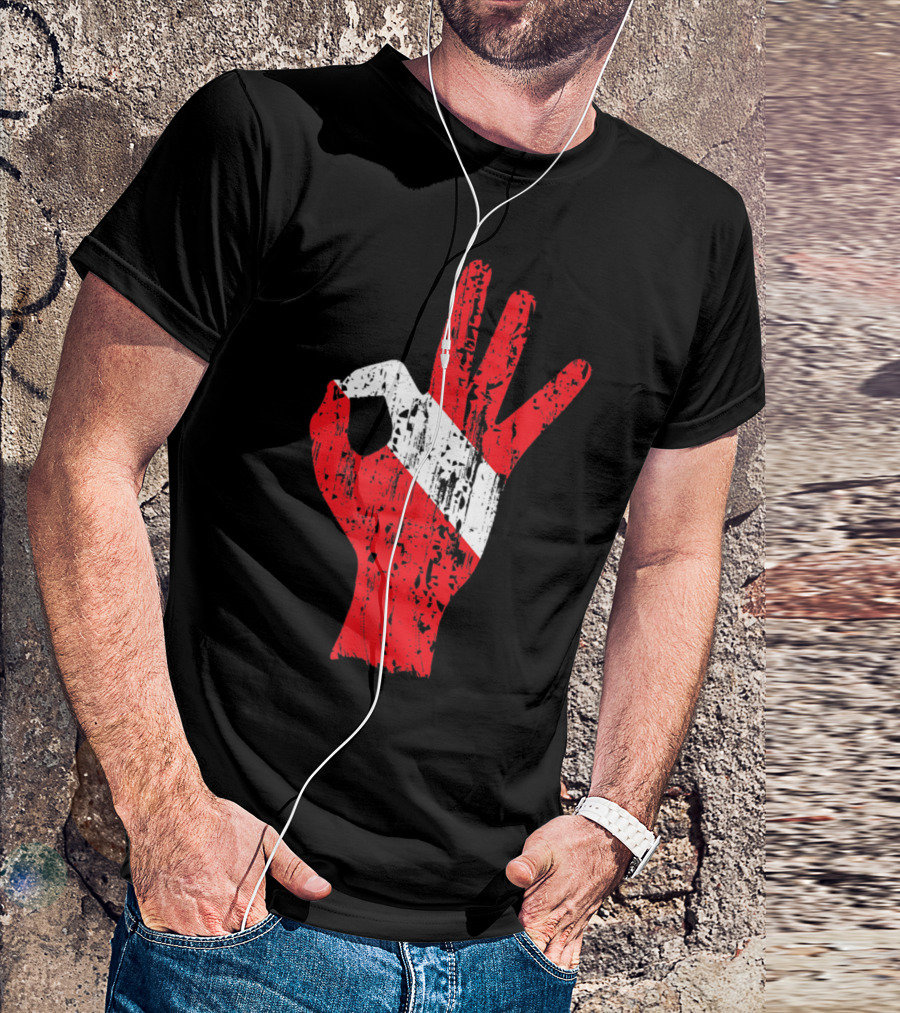 Scuba Diving OK Signal Hand With Diver Flag T-Shirt