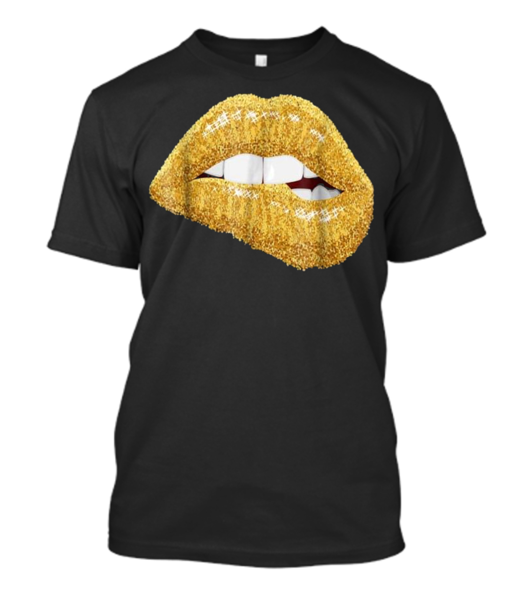 Gold Glitter Lips Biting Black Girl Magic Kiss T-Shirt