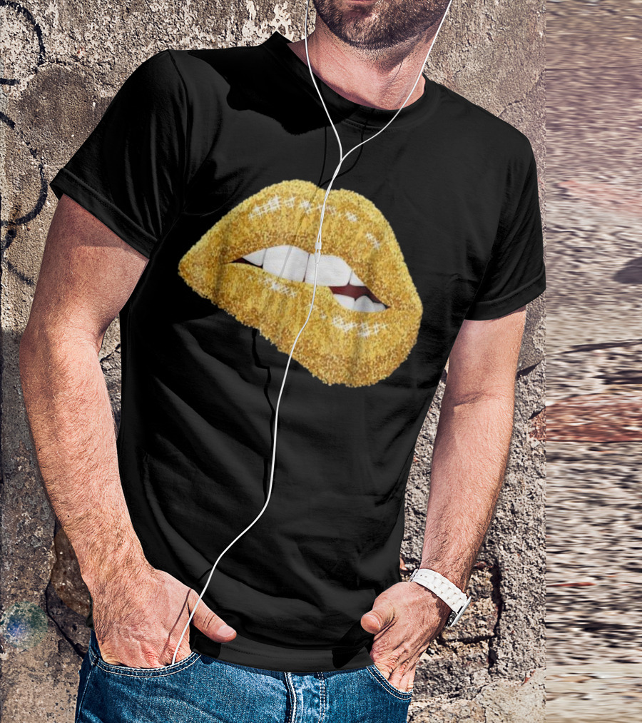 Gold Glitter Lips Biting Black Girl Magic Kiss T-Shirt