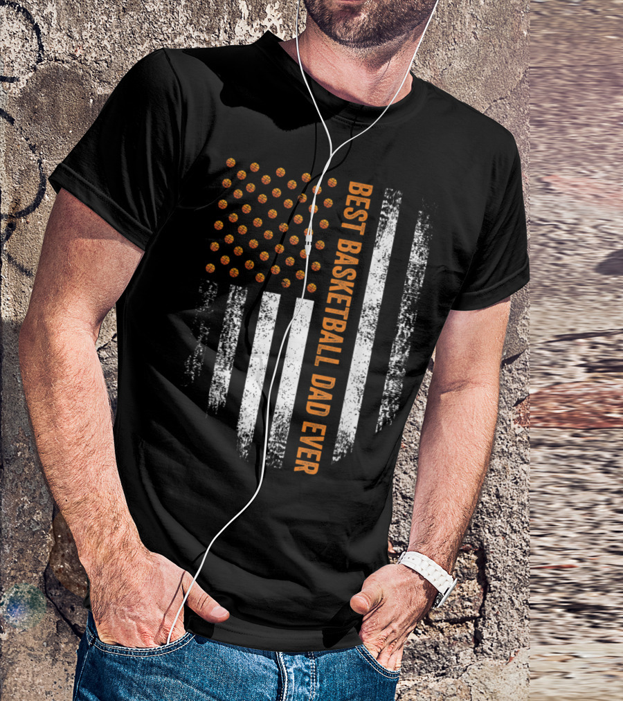Best Basketball Dad Ever Vintage USA Flag Basketballs T-Shirt