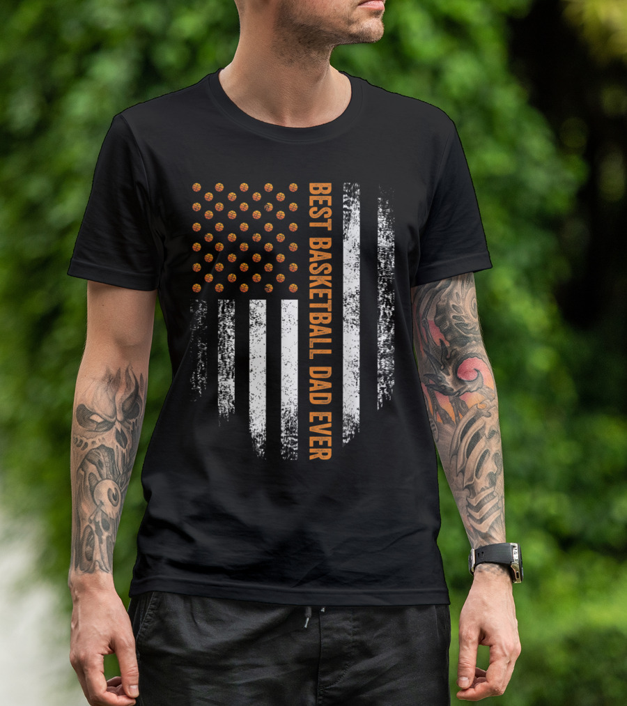 Best Basketball Dad Ever Vintage USA Flag Basketballs T-Shirt