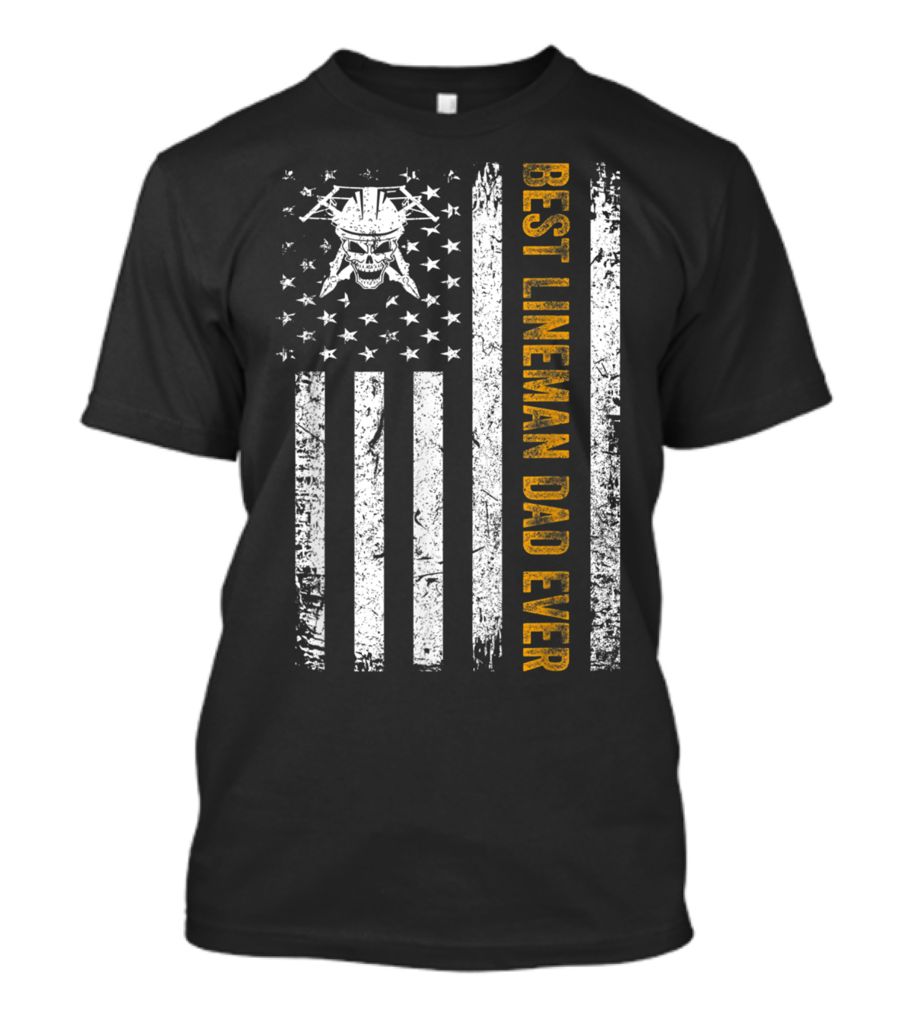 Vintage USA Skull Flag Best Lineman Dad Ever American T-Shirt